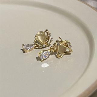 Faux Cat Eye Stone Rhinestone Alloy Dangle Earring 1 Pair - Gold - One Size