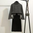 Mock Neck Sweater / Ribbed Knit A-line Midi Skirt / Set