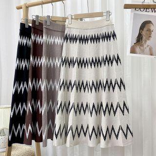 Zigzag Knit Midi A-line Skirt