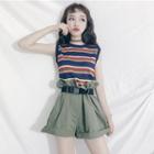 Color Block Knit Tank Top / Wide-leg Shorts