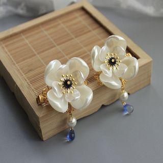 Faux-pearl Flower Hair Clip / Faux-pearl Flower Hair Clip Set (2 Pcs)