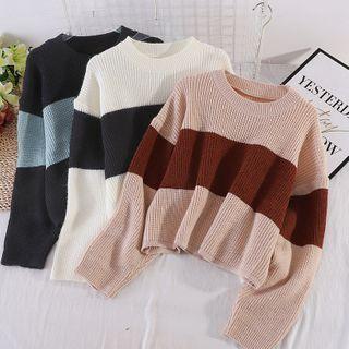 Round-neck Long-sleeve Color Panel Knit Sweater