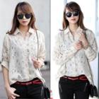 Tab-sleeve Patterned Blouse