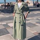 Plain Double-breasted Belted Trench Coat