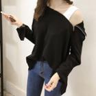 Long-sleeve Zip-shoulder Hooded T-shirt