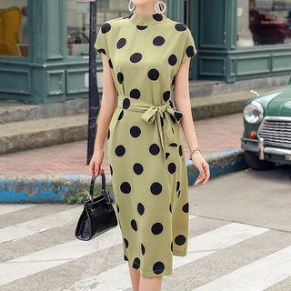 Dotted Short-sleeve Midi Sheath Dress / Shift Dress