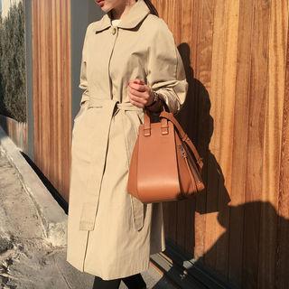 Hidden-button Flap-back Trench Coat With Sash