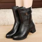 Genuine-leather Chunky Heel Mid-calf Boots