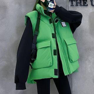 Zip Back Stand Collar Cargo Vest