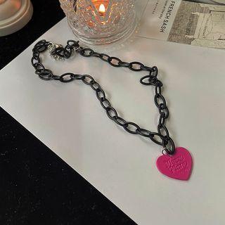 Heart Chain Necklace 1 Pc - Pink - One Size