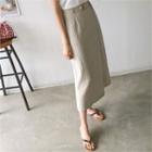 Linen Blend H-line Midi Skirt With Belt