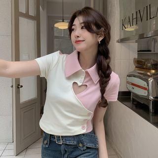 Short-sleeve Heart Cutout Crop Top