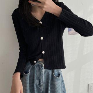 Cropped V-neck Long-sleeve Cardigan