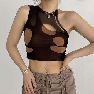 Cut-out Mesh Crop Tank Top