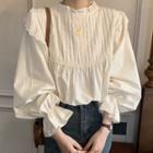 Balloon-sleeve Lace Trim Blouse Almond - One Size