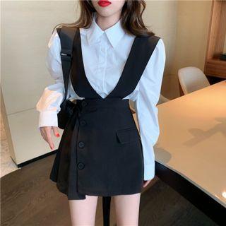 Long-sleeve Plain Shirt / Breasted Plain Jumper Skirt