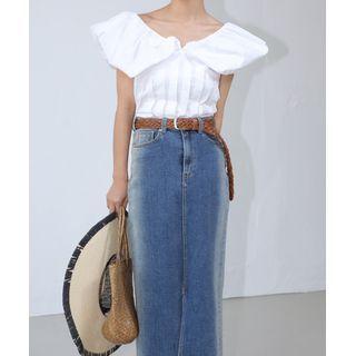 Puffy-capelet Pintuck Blouse White - One Size