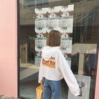 Lettering Back Plain Hooded Pullover