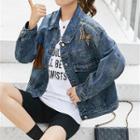 Color Block Butterfly Embroidered Denim Jacket