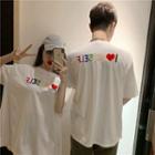 Couple Matching Elbow-sleeve Letter Embroidered T-shirt