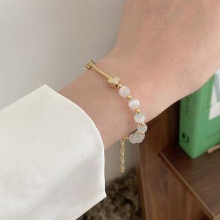 Faux Cat Eye Stone Heart Alloy Bracelet Bracelet - Heart - White - One Size