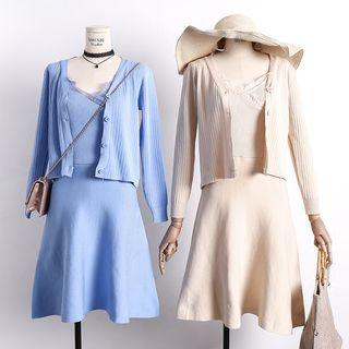 Set: Plain Cardigan + Spaghetti Strap Dress