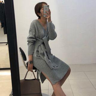 Tie-waist Asymmetric Knit Dress