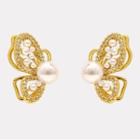 Faux Pearl Butterfly Ear Stud 1 Pair - Gold - One Size