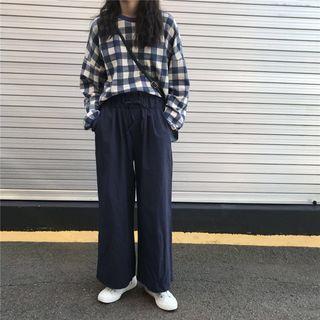 Plaid Sweatshirt / Wide-leg Pants