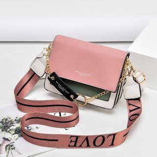 Wide Strap Contrast Color Flap Crossbody Bag