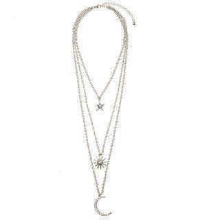 Sun Moon & Star Rhinestone Pendant Alloy Necklace C0685 - Silver - One Size