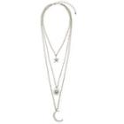 Sun Moon & Star Rhinestone Pendant Alloy Necklace C0685 - Silver - One Size