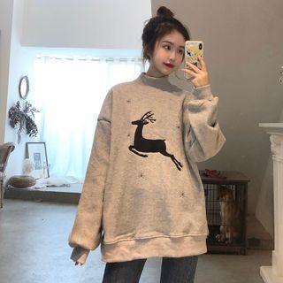 Reindeer Embroidered Mock-neck Sweatshirt
