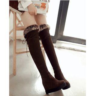 Faux Fur Trim Hidden Wedge Over-the-knee Boots
