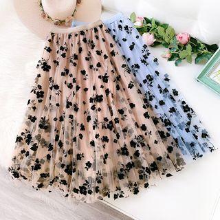 Floral High-waist Mesh Skirt