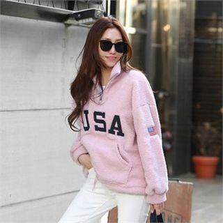 Usa Printing Sherpa-fleece Anorak Pullover