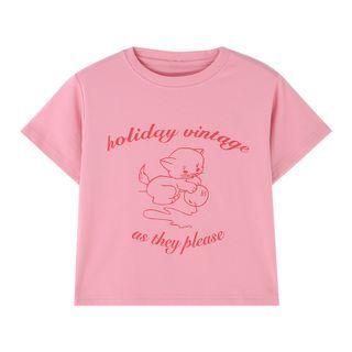 Cartoon Cat Print Cropped T-shirt