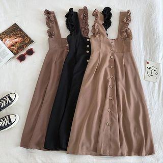 Ruffled Midi A-line Pinafore Dress