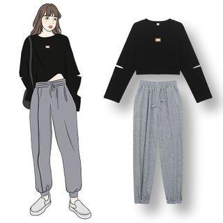 Plain Crop Sweatshirt / Plain Jogger Pants