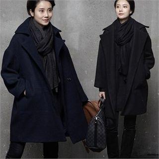 Button-side Wool Blend Boxy Coat