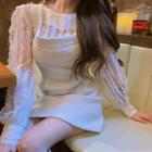 Long-sleeve Lace Top / Sleeveless Mini A-line Dress