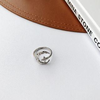 Moon & Star Sterling Silver Open Ring K719 - Silver - One Size