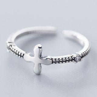 925 Sterling Silver Cross Open Ring Ring - S925 Silver - One Size
