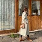 Double-breasted Handmade Wool Blend Coat With Sash Light Mint Green - One Size