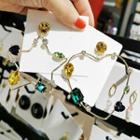 Non-matching Rhinestone Cut-out Dangle Earring 1 Pair - As Shown In Figure - One Size