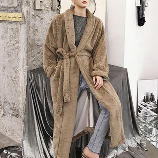 Fleece Tie-waist Long Coat