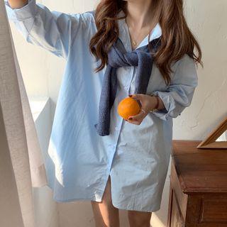 Long-sleeve Plain Shirt / Knit Scarf
