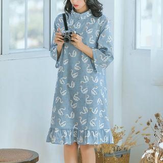 3/4-sleeve Printed Qipao Dress