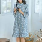 3/4-sleeve Printed Qipao Dress