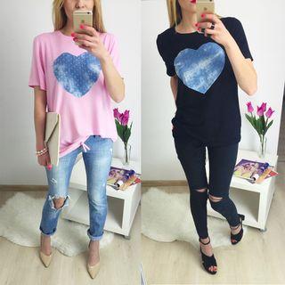 Heart Applique Short Sleeve T-shirt
